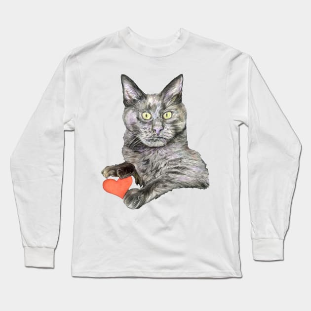 Grey Cat Oliver Long Sleeve T-Shirt by mariasibireva